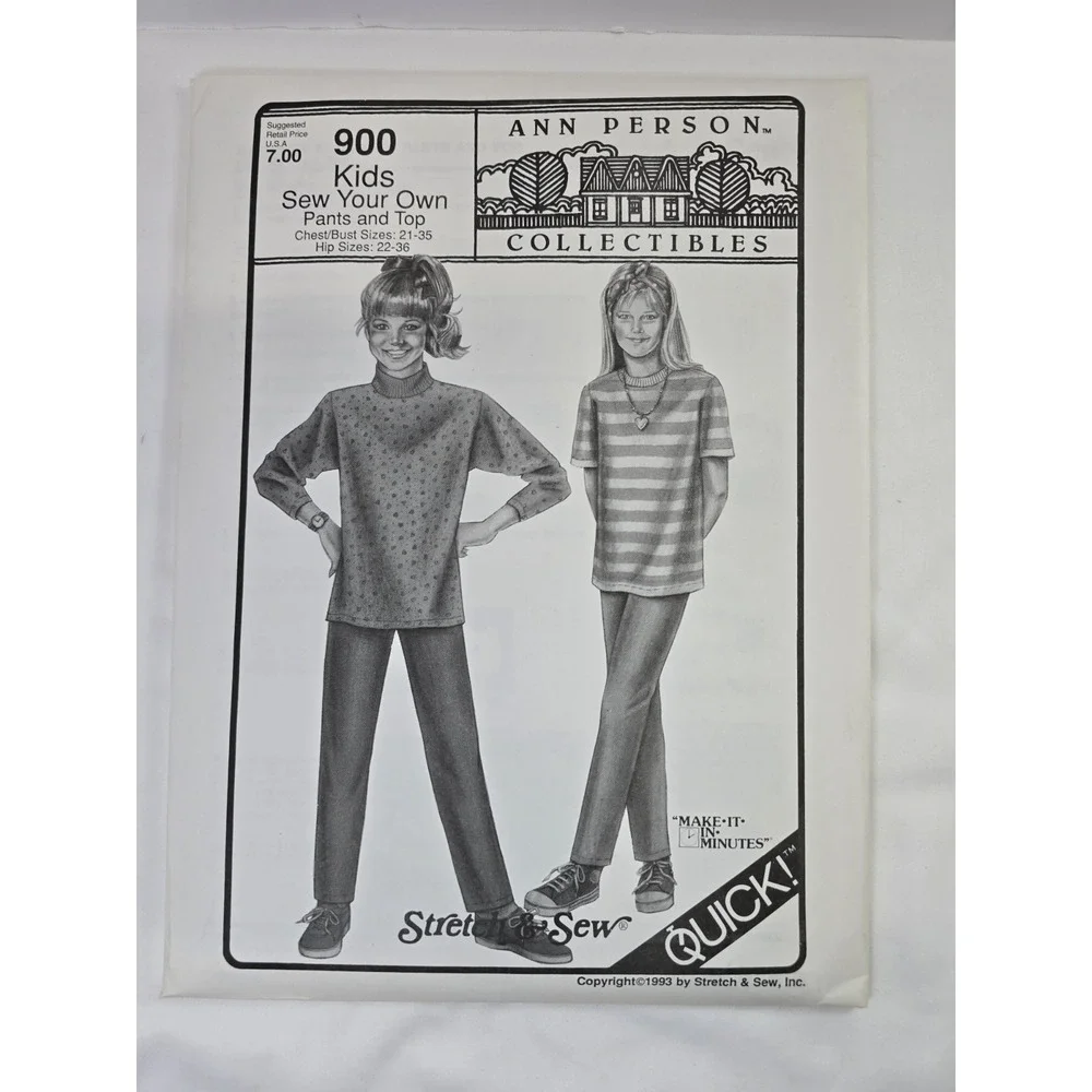 Vintage 1990s Stretch & Sew Ann Person Sewing Patterns 900 - Kids